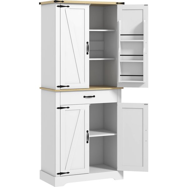HOMCOM Küchenschrank Buffet Küche Vorratsschrank Aufbewahrung, mit 4 Türen, 6 Türregale, 1 Schublade und verstellbaren Regalen, multifunktional, 76,5 x 40 x 181 cm, weiß Aosom