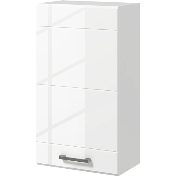kleankin Hängender Badezimmerschrank, Toilettenaufbewahrung mit 3 Ebenen, höhenverstellbares Regal, 1 Tür, modern, hängender Schrank, 37 x 22,5 x 70 cm, Hochglanz Weiß Aosom