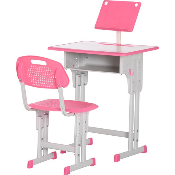HOMCOM Kinder Schreibtisch und Stuhl mit Leseständer, Fach, Haken und Stifthalter - höhenverstellbar - 60 x 45 x 90-102 cm - rosa Aosom