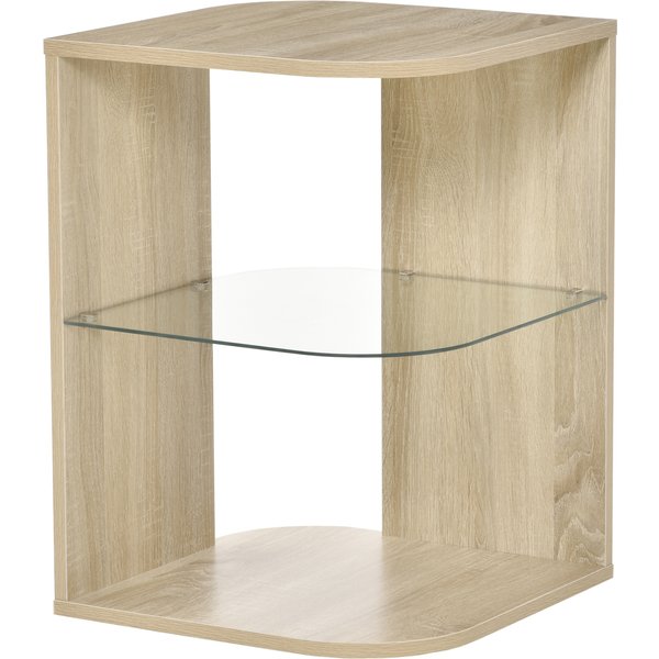 HOMCOM Beistelltisch Blumenhocker Design Zeitgenössisch Sofatisch Glasregal Naturholz Aosom