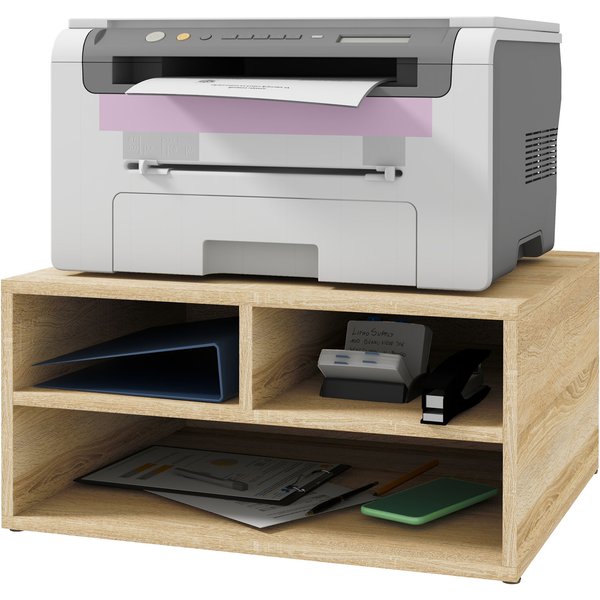HOMCOM Büroorganisator in Holzoptik mit 3 Fächern für Drucker Zubehörständer Abmessungen 47L x 40B x 22,5H cm Aosom