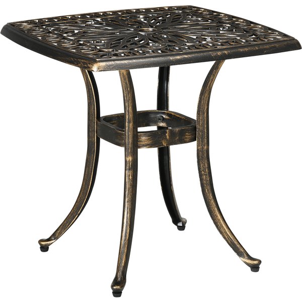 Outsunny Table De Jardin Au Design Vintage DéCoratif Avec Trou Pour Parasol, En Fonte D'aluminium, Couleur : Bronze, 54 X 54 X 52,5 Cm-image