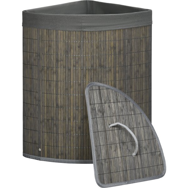 HOMCOM Eckiger Wäschekorb aus Bambus 55L mit Deckel und herausnehmbarem Beutel 38 x 38 x 57 cm Grau Aosom