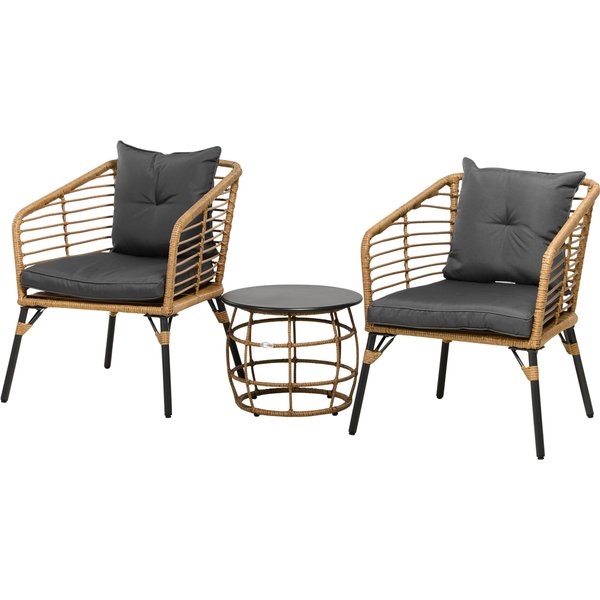 Outsunny Ensemble De Bistrot 3 PièCes, RéSistant Aux IntempéRies, 1 Table D'appoint, 2 Chaises, 62 Cm X 65 Cm X 78 Cm, Sable+Gris Foncé-image