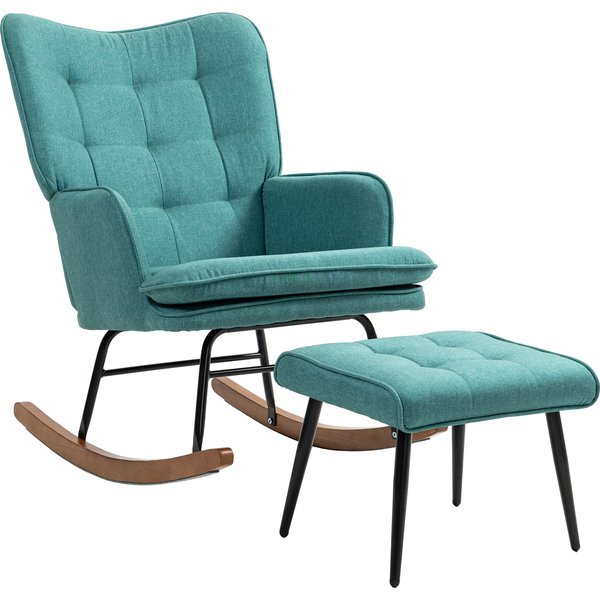 Homcom Fauteuil à Bascule Avec Repose-Pieds, Assise Large, Dossier Haut, Imitation Lin, Vert Menthe-image