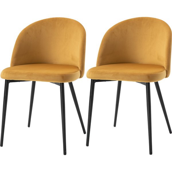 HOMCOM Set mit 2 Esszimmerstühlen, skandinavischer Küchenstuhl aus gepolstertem Velours mit schlanken Metallbeinen, für Wohnzimmer, Esszimmer, gelb Aosom