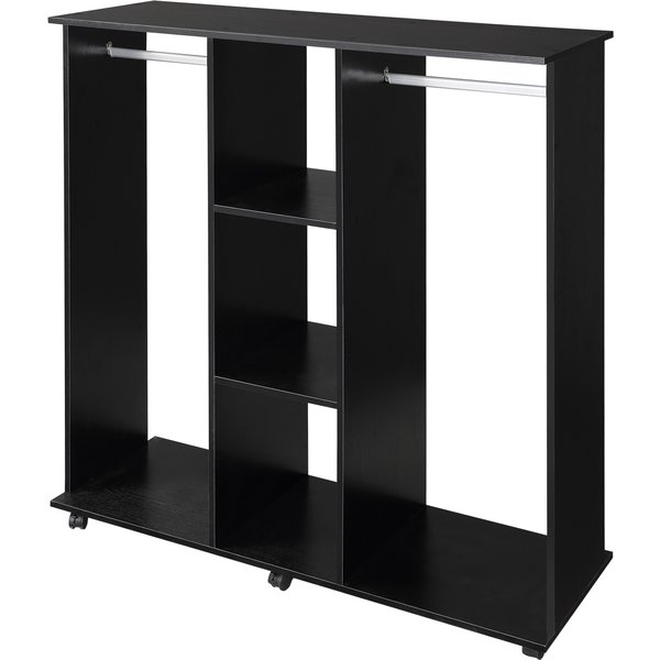 HOMCOM Garderobenschrank Mobiler Aufbewahrungsschrank 6 Rollen 120L x 40B x 128H cm aus Holz Schwarz Aosom