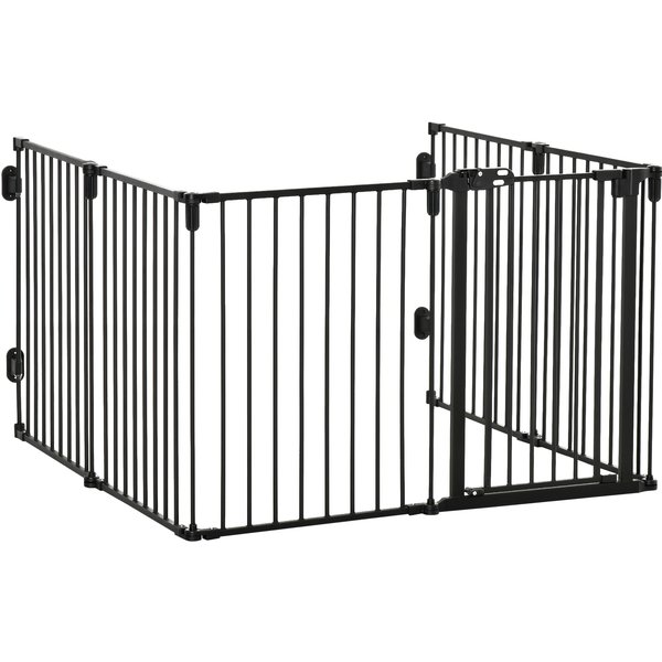 PawHut Sicherheitsgitter Kaminschutz Hundegitter faltbar flexibel 6 Paneele mit Tür ohne Bohren 362,5 x 76 cm Aosom