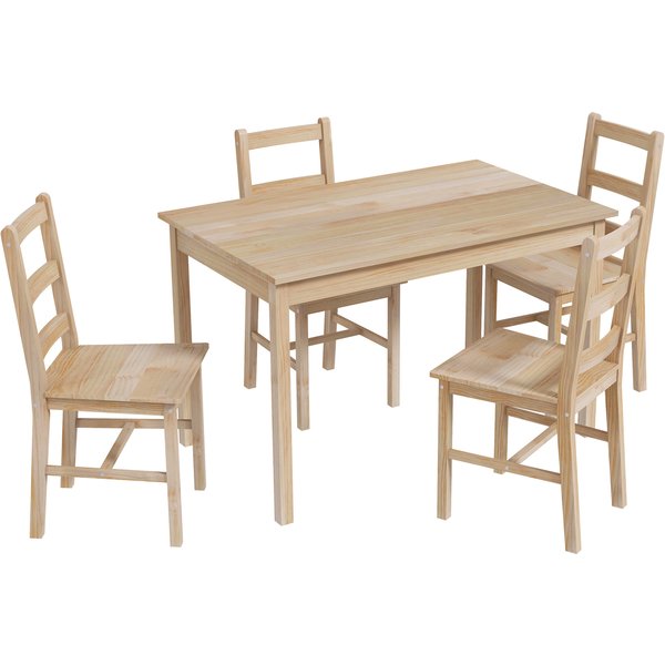 Homcom Ensemble De Salle à Manger 5 PièCes Table à Manger Avec Chaises, Bois Massif, 118 Cm X 73 Cm X 75 Cm, Naturel-image