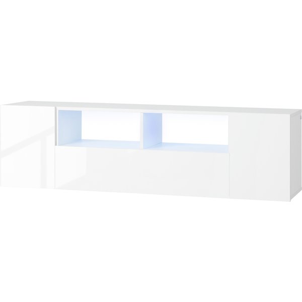 HOMCOM TV-Möbel, TV-Bank, TV-Möbel, bis zu 60 Zoll, mit LED-Lichtern, 2 Regalen und Schränken, glänzender Türplatte, 137 x 35 x 42 cm, weiß Aosom