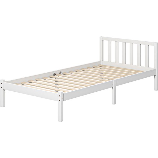 HOMCOM Massivholzbettgestell 90x190 cm Einzelbett mit Kopfteil und stabilem Lattenrost für Kinder Erwachsene Weiß Aosom