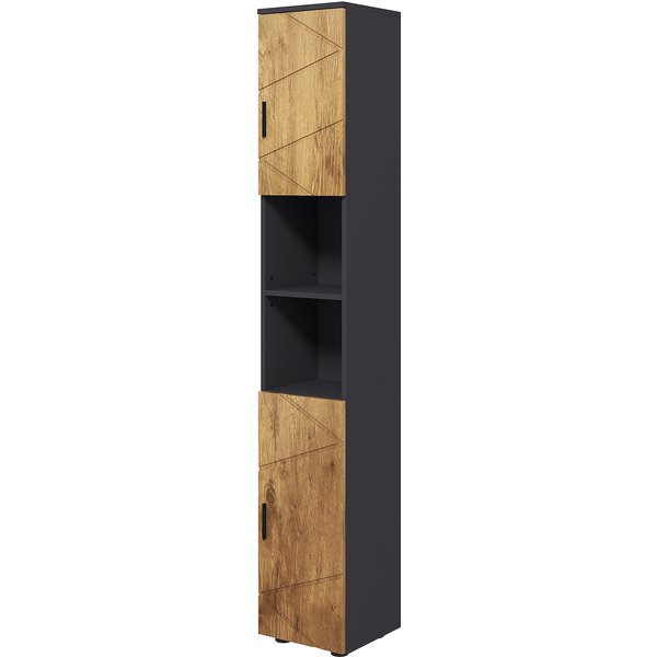Kleankin Badezimmerschrank Aufbewahrungsschrank 2 Türen verstellbaren Regal 2 Nischen Badezimmerschrank 30 x 30 x 183 cm Eiche Dunkelgrau Aosom
