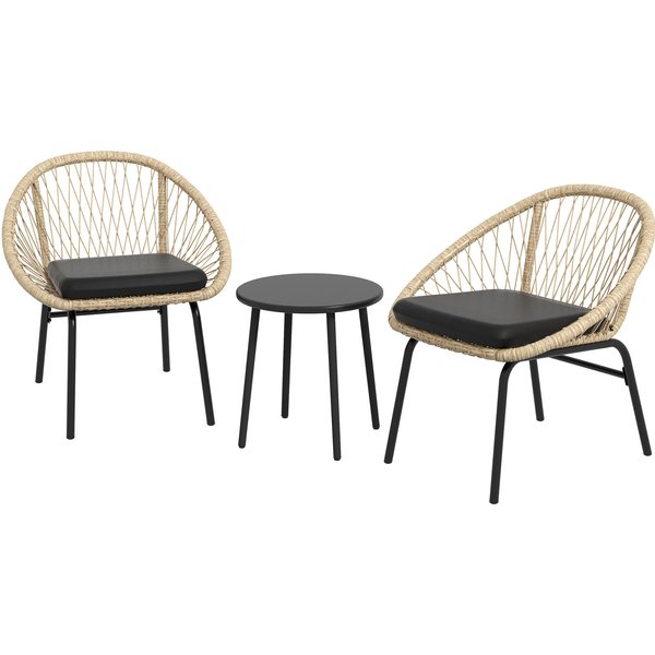 Outsunny Ensemble De Mobilier De Jardin En Rotin, Ensemble De Jardin, 2 Chaises & Table, Jaune-image