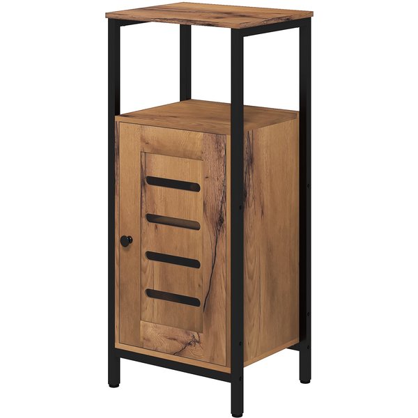 kleankin Badschränke mit Lamellentür, Badezimmerschrank mit Stahlstruktur, Aufbewahrungsschrank mit offener Nische und verstellbarem Regal, 37 x 30 x 85 cm, Rustikales Braun Aosom