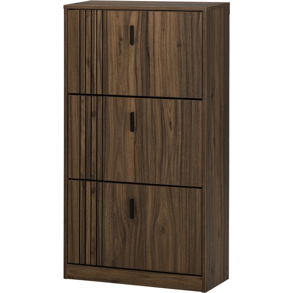 HOMCOM Schuhschrank mit 3 Klappen, 18 Paare, Schuhschrank 3 Fächer, hohe Kapazität für Eingang, Flur, Wohnzimmer, 63 x 24 x 117 cm, dunkel Nussbaum Aosom