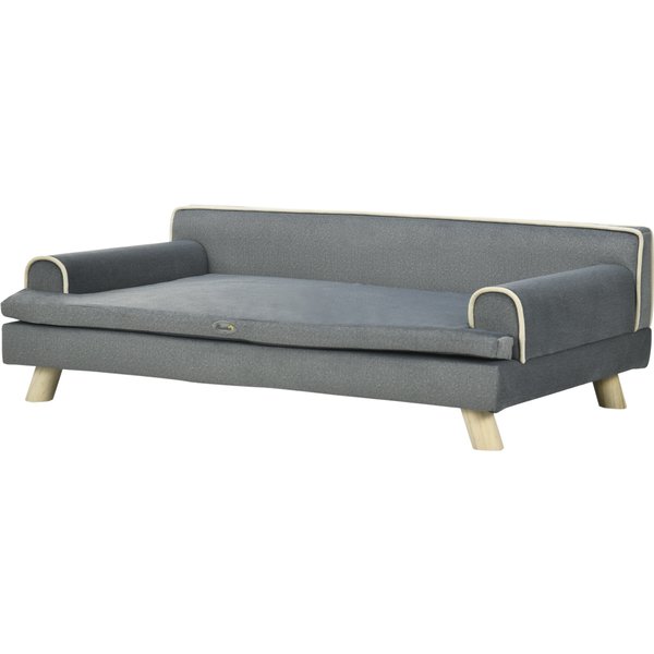 PawHut Skandinavisches Design-Sofa für Hund und Katze mit weichem abnehmbarem Kissen und massiven Holzbeinen 100 x 62 x 32 cm grau Aosom
