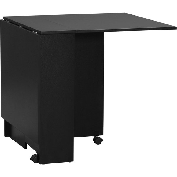 HOMCOM Klappbarer Küchentisch Esszimmermöbel auf Rollen 75 x 140 x 74 cm 2 integrierte Regale in Schwarz Aosom