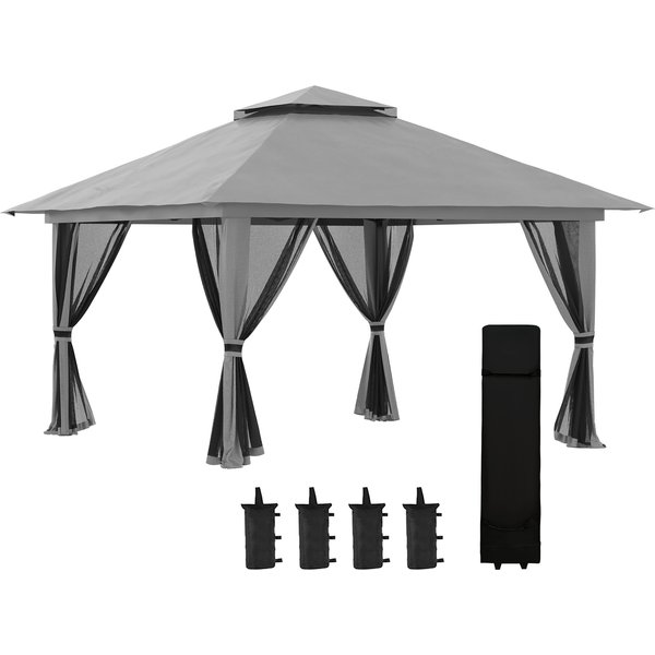 Outsunny Pop-Up Canopy, Height-Adjustable, 4 Mesh Walls, Ventilation Roof, Carrying Bag, Quick Setup, Dark Gray, 4 x 4 x 3 m | Aosom Ireland