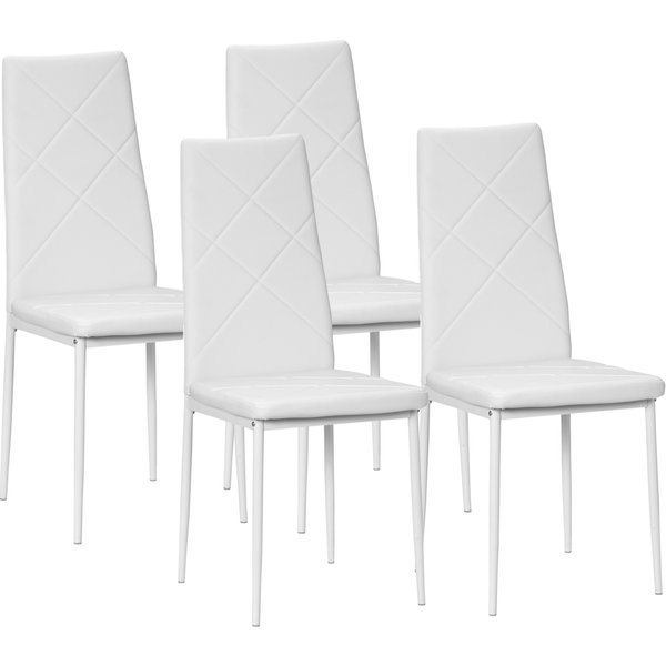 HOMCOM Set of 4 Dining Chairs with High Back, Synthetic Upholstery, and Steel Legs, White | Aosom Ireland