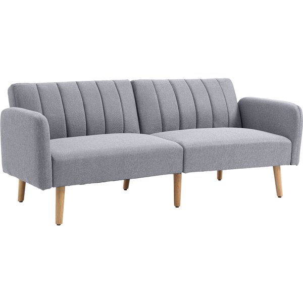 Homcom Canapé-Lit 2 Places Convertible Tissu Lin Dossier RéGlable Pieds Bois Aosom France-image
