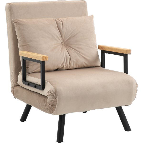 HOMCOM Schlafsofa Relaxsessel mit Bettfunktion Gästebett Samtoptik Rückenkissen verstellbare Rückenlehne Beige 63 x 73 x 81 cm für Wohnzimmer Aosom.de