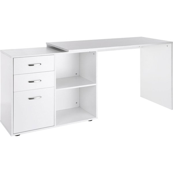 Homcom Bureau D'angle Bureau Droit Modulable 2 En 1 Bureau Informatique Tiroirs X 3 + 2 Niches Mdf Blanc-image