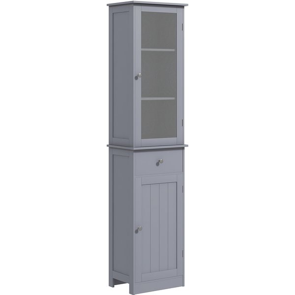 kleankin Hochschrank Badezimmermöbel mit Acryltür 2 Regalen Schranktür 1 Regal Schublade MDF Grau Aosom