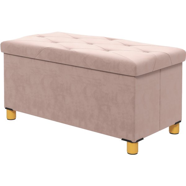 HOMCOM Aufbewahrungsbank, Bettbank, klappbar, 76 x 38 x 38 cm, Volumen 67 L, Tragkraft 120 kg, mit Deckel, für Schlafzimmer, Flur, Wohnzimmer, rosa Aosom
