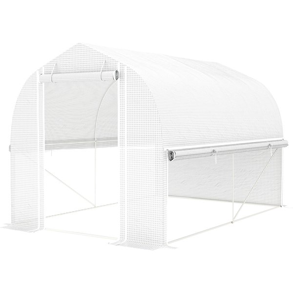 Outsunny Serre Tunnel En Polytunnel 3 X 2 X 2 M Avec Parois LatéRales à Enrouler, Couverture En Plastique RéSistant Aux Uv Et Cadre En Acier Galvanisé, Blanc-image