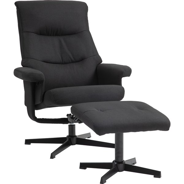 Homcom Fauteuil Inclinable Avec Repose-Pieds, Pivotant, Fonction De Bascule, Aspect Velours, Jusqu'à 150 Kg, Noir-image