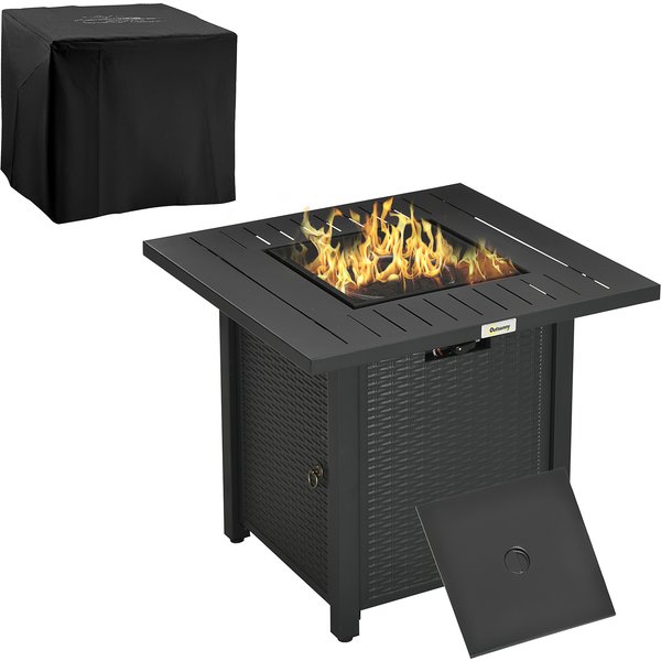Outsunny Rattan-style Propane Gas Fire Pit Table w/ 50,000 BTU Burner, Square Smokeless Firepit Patio Heater w/ Thermocouple & Cover | Aosom Ireland