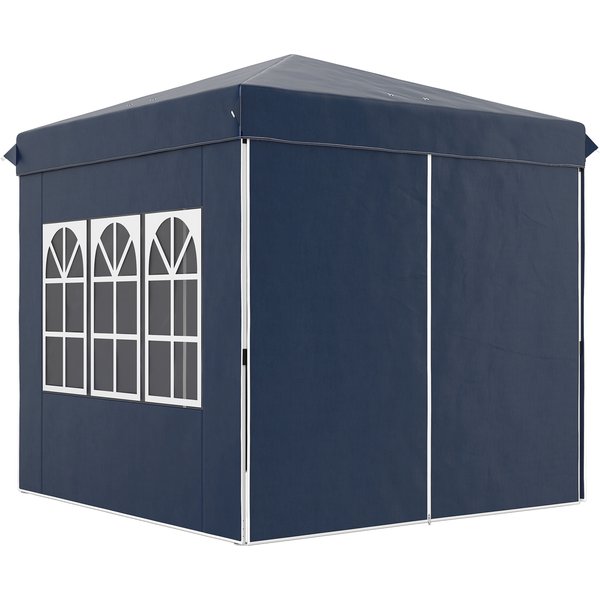 Outsunny 2,5 X 2,5 M Pavillon Pop-Up Avec Parois LatéRales Et Sac De Transport, Tente De Jardin Ajustable UPF50+, Bleu Foncé-image