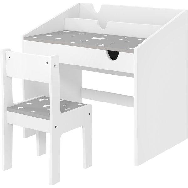 AIYAPLAY Kinder-Schreibtisch und Stuhl-Set für Kinder von 3-6 Jahren, Jungen- und Mädchen-Schreibtisch mit Stuhl, ausziehbare Schublade, Kinder-Tisch mit Stuhl für Schlafzimmer, Spielzimmer, Kindertagesstätte, grau Aosom