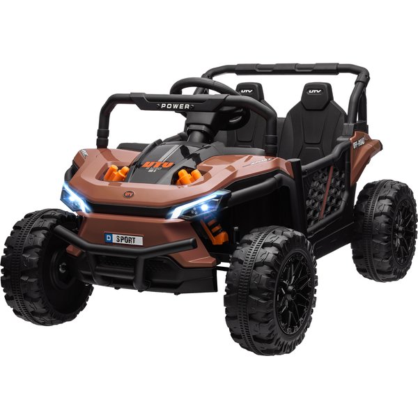 AIYAPLAY Elektroauto für Kinder UTV, elektrischer Buggy für Kinder, mit 2,4-GHz-Fernbedienung, 2 Motoren 12 V, 2 Geschwindigkeiten, Musik, Hupe, Lichter, für Kinder von 3-5 Jahren, Braun Aosom