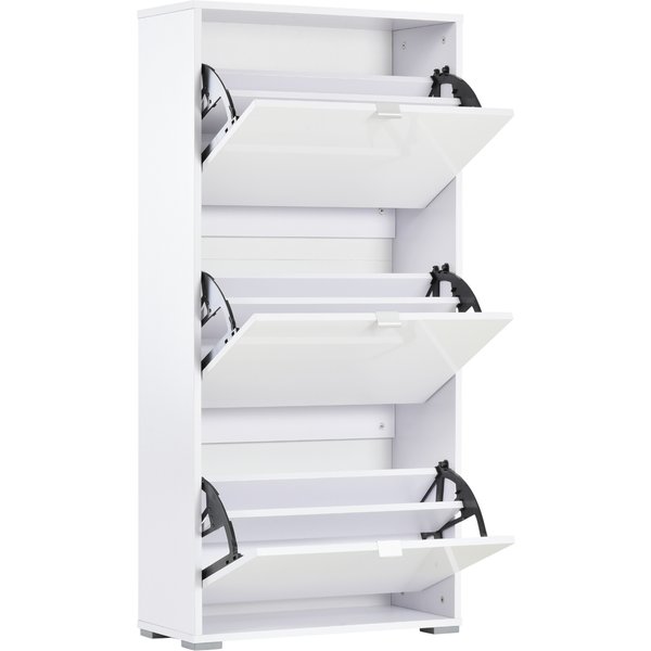 HOMCOM Schuhschrank Schuhschrank 3 aufklappbare Türen 3 Fächer aus Holz 60B x 26T x 124H cm Lackweiß Aosom