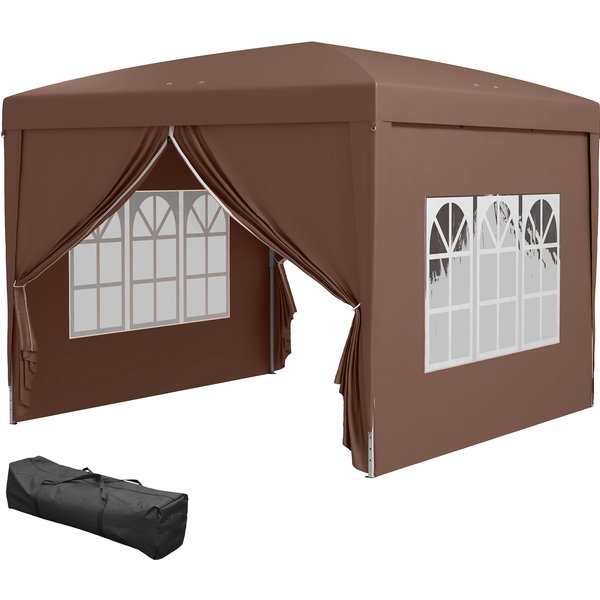 Outsunny Pavillon 3 X 3 M Avec 4 Parois LatéRales, FenêTre, Tente De FêTe Avec Protection Uv, Pavillon De Jardin Avec Sac De Transport, En Acier, Café-image