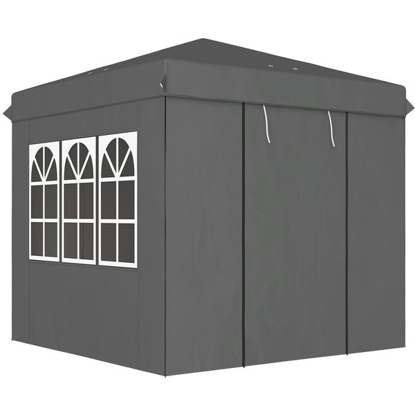 Outsunny 2,5 X 2,5 M Pavillon Pop-Up Avec Parois LatéRales Et Sac De Transport, Tente De Jardin Ajustable En Hauteur UPF50+, Gris Foncé-image