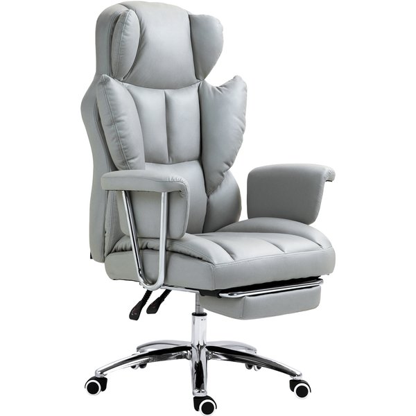 Homcom Chaise De Bureau Ergonomique, RembourréE, Avec Repose-Pieds, Dossier Ajustable, Pivotante à 360°, Gris Clair-image