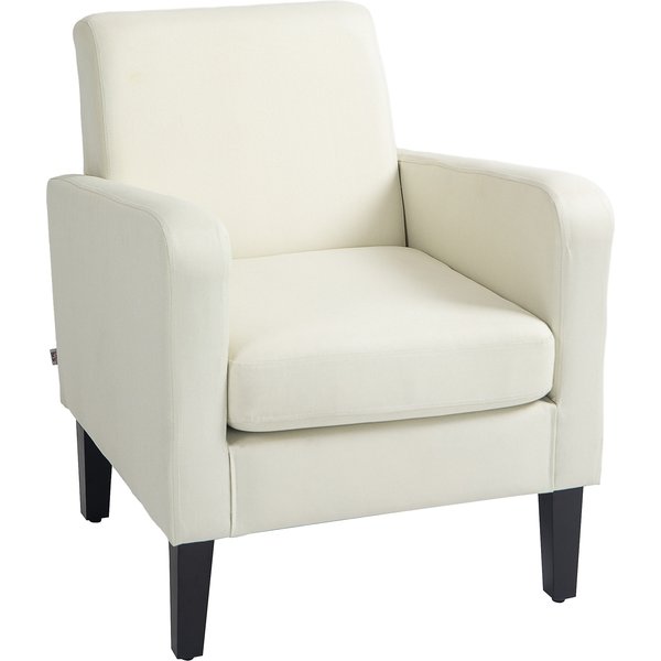 Homcom Fauteuil Individuel, Fauteuil Relax, Fauteuil Rembourré Avec Pieds En Bois, Tissu Aspect Lin, 66 X 72 X 74 Cm, CrèMe-image