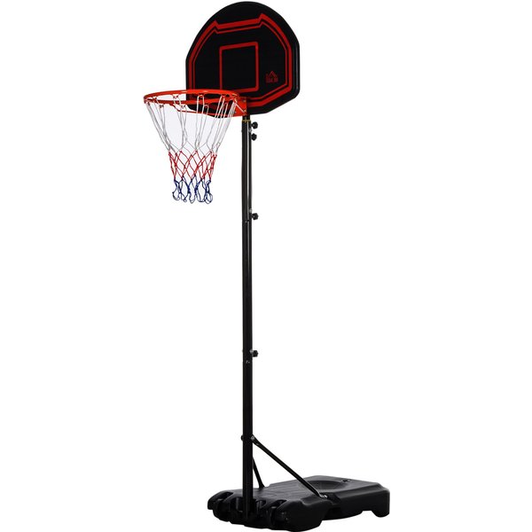 HOMCOM Outdoor Basketballkorb mit Standfuß und Leichtgewichtsbasis auf Rollen, verstellbare Höhe 2,1-2,6 m (Korb) - Schwarz und Rot Aosom