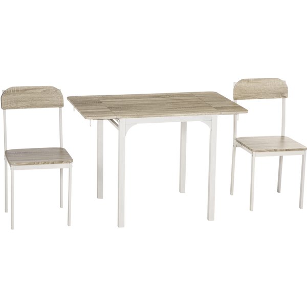Ensemble De 2 Chaises Pliantes Homcom Avec Table Pliante, Table à Manger, 110 Cm X 70 Cm X 75 Cm, Blanc + Naturel-image