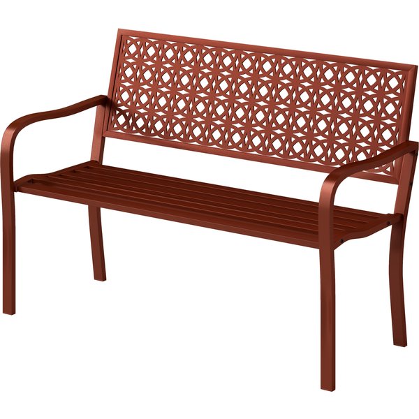 Outsunny Banc D'extéRieur, Banc De Jardin En Acier, Dossier DéCoupé, Accoudoirs, Pour 2 Personnes, Rouge-image