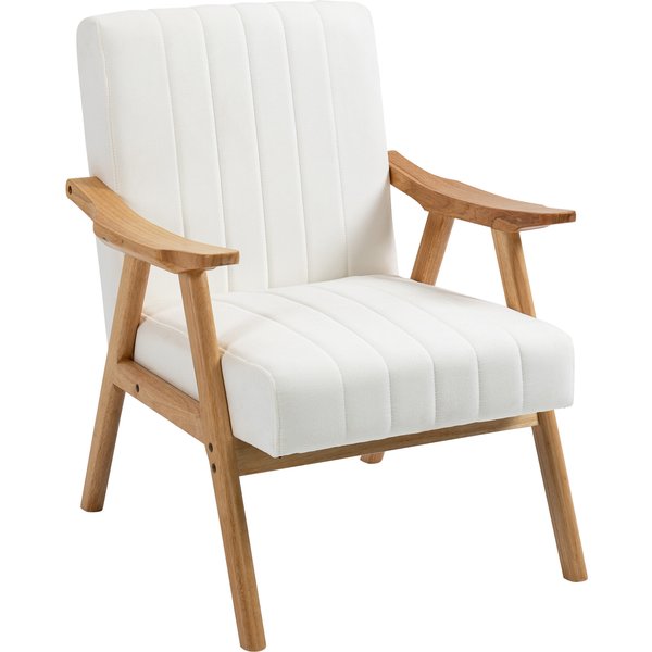 HOMCOM Wohnzimmer Sessel Loungesessel in Samtoptik mit Armlehnen, Skandi-Design, Creme, 68x74x82cm Aosom.de