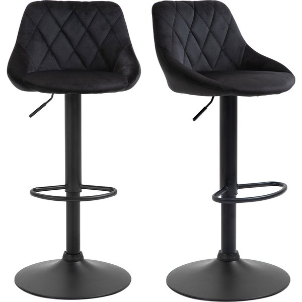 Homcom Lot De 2 Tabourets De Bar Pivotantes, Tabourets De Bistro RéGlables En Hauteur Avec Repose-Pieds, Dossier, Velours, Noir, 46X48X83-104Cm-image