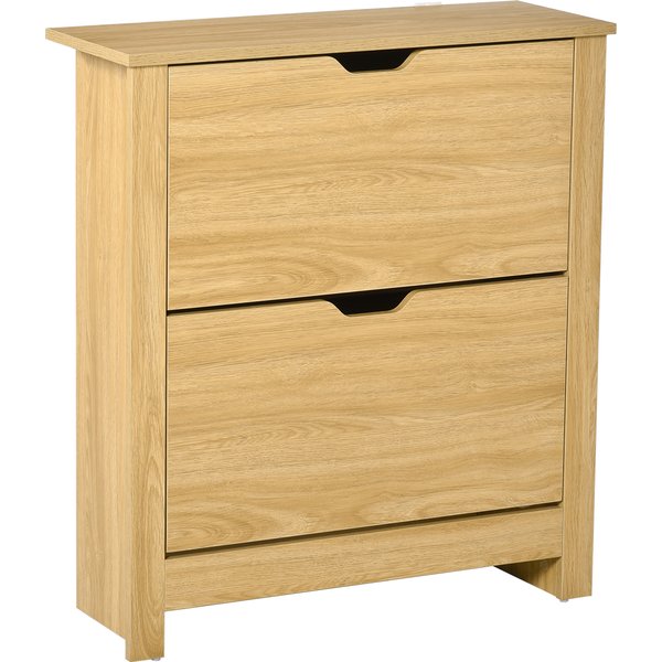 HOMCOM Schuhschrank mit 2 aufklappbaren Türen, 2 Fächer, Spanplatten, Naturholz Aosom