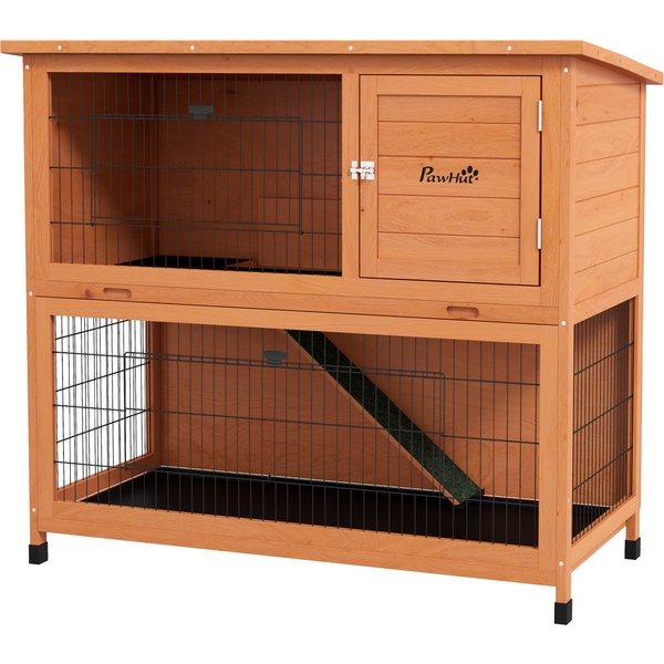 Pawhut Cage Pour Petits Animaux, Maison Pour Rongeurs, RéSistante Aux IntempéRies, 2 Bacs InféRieurs, 123 X 63 X 112 Cm, Orange-image