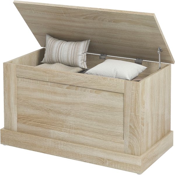 HOMCOM Aufbewahrungsbox, Spielzeugkiste aus Holz, mit Sicherheitsscharnier, für Wohnzimmer, Eingangsbereich, 80 x 40 x 45 cm, Naturholz Aosom