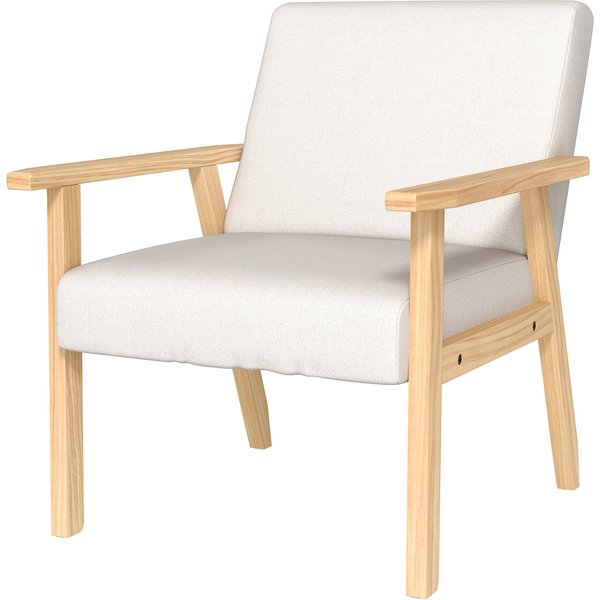 Homcom Fauteuil Rembourré Avec Accoudoirs, Chaise De Salle à Manger En Imitation Lin, Cadre En Bois Massif, 64 X 70 X 72 Cm, Creme-image