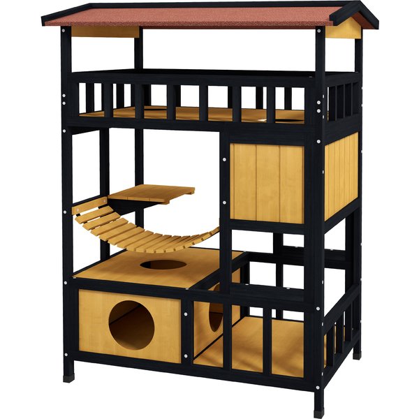 Pawhut Maison Pour Chats, Paradis Des Chats Avec Plateformes, Pont Suspendu Et Cachettes Pour Jusqu'à 2 Chats, Bois-image