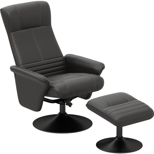 Homcom Fauteuil Rembourré, Fauteuil D'appoint Avec Repose-Pieds, Rotatif, Ergonomique, Aspect Microfibre, Jusqu'à 150 Kg, Noir-image